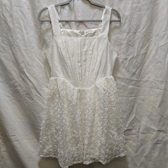 Storia White Corset 3D Floral Ribbon Sleeveless Mini Dress Large Satin Coquette - Picture 1 of 12